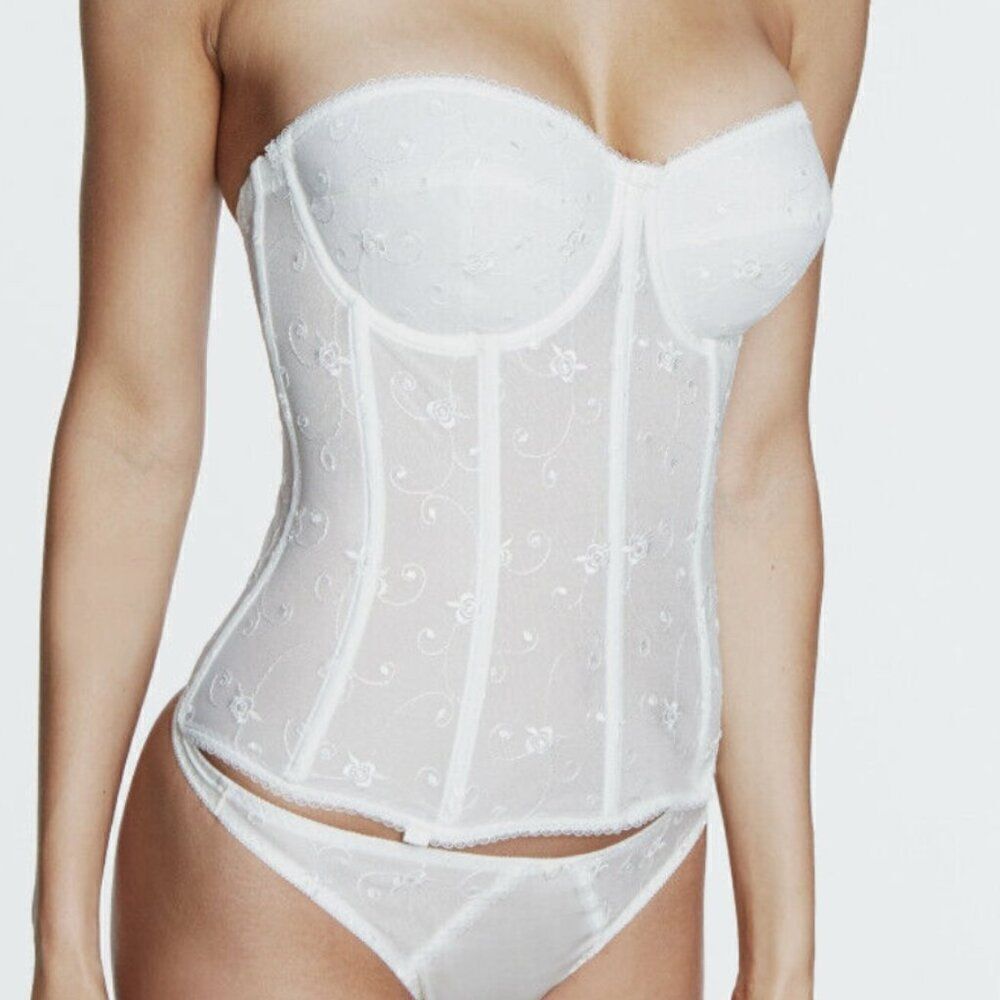 Dominique Embroidered Corset Bridal Bra Size 36F 8900 Bone Ivory NEW Underwire